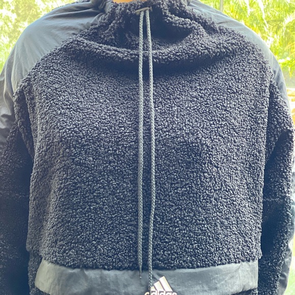 adidas High-Neck Sherpa Sweatshirt  Black XL - Picture 4 of 11